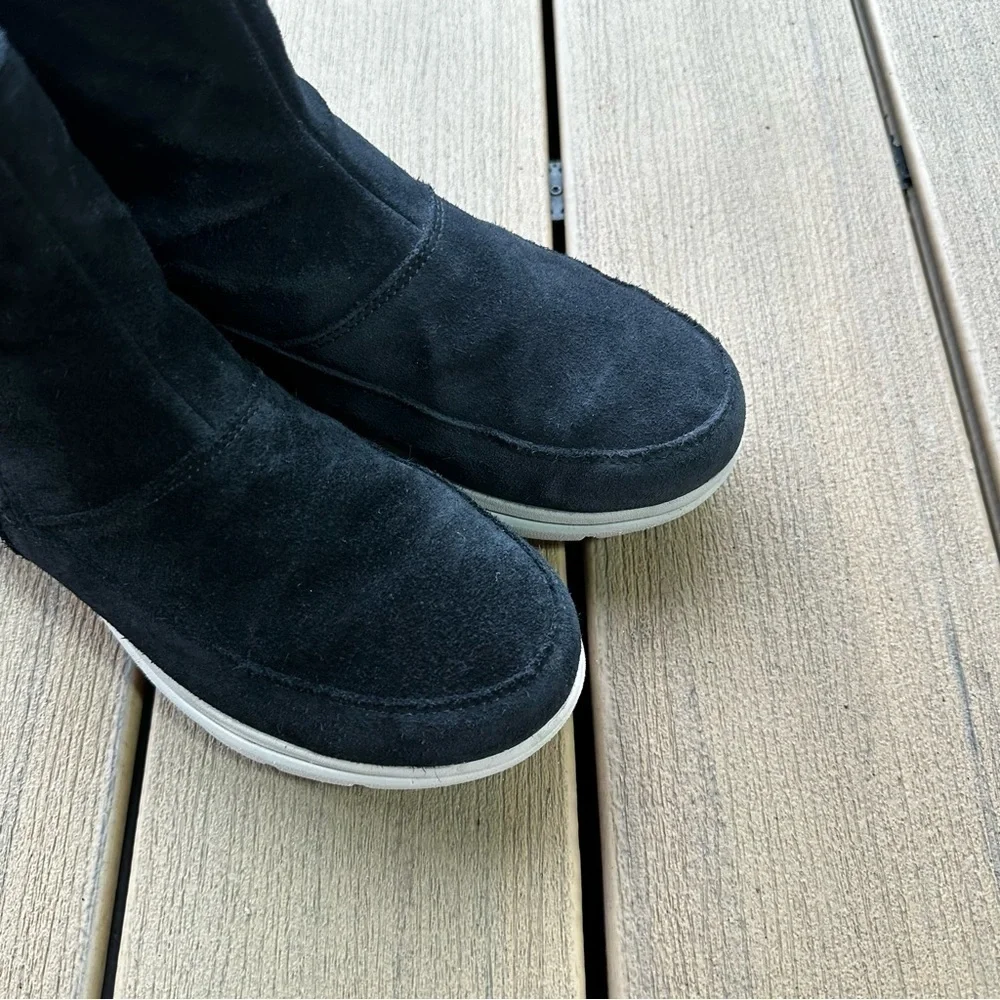 Sorel Explorer Side Zip Suede Black Boots Waterproof Faux Fur Lined Size 7 Women